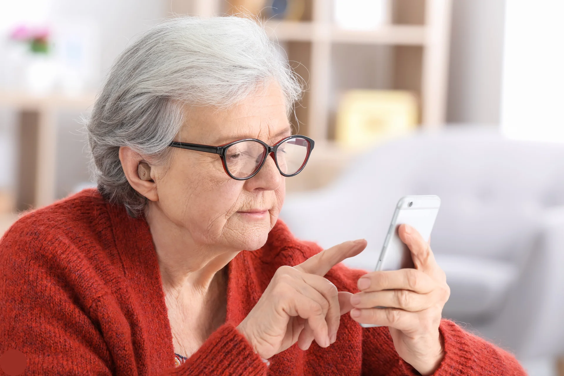 senior lady using mobile phone